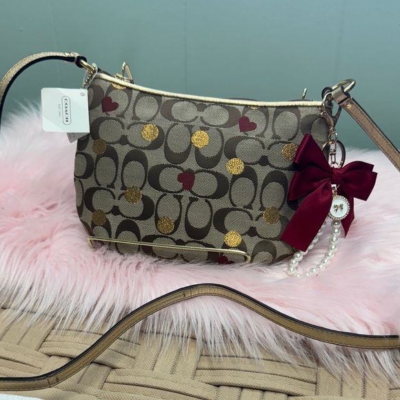 Coach Brown and Gold Fall Crossbody Bag with Red Accent - Picture 1 of 9